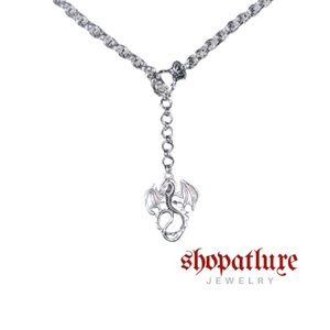 Silver Lariat Necklace With Dragon